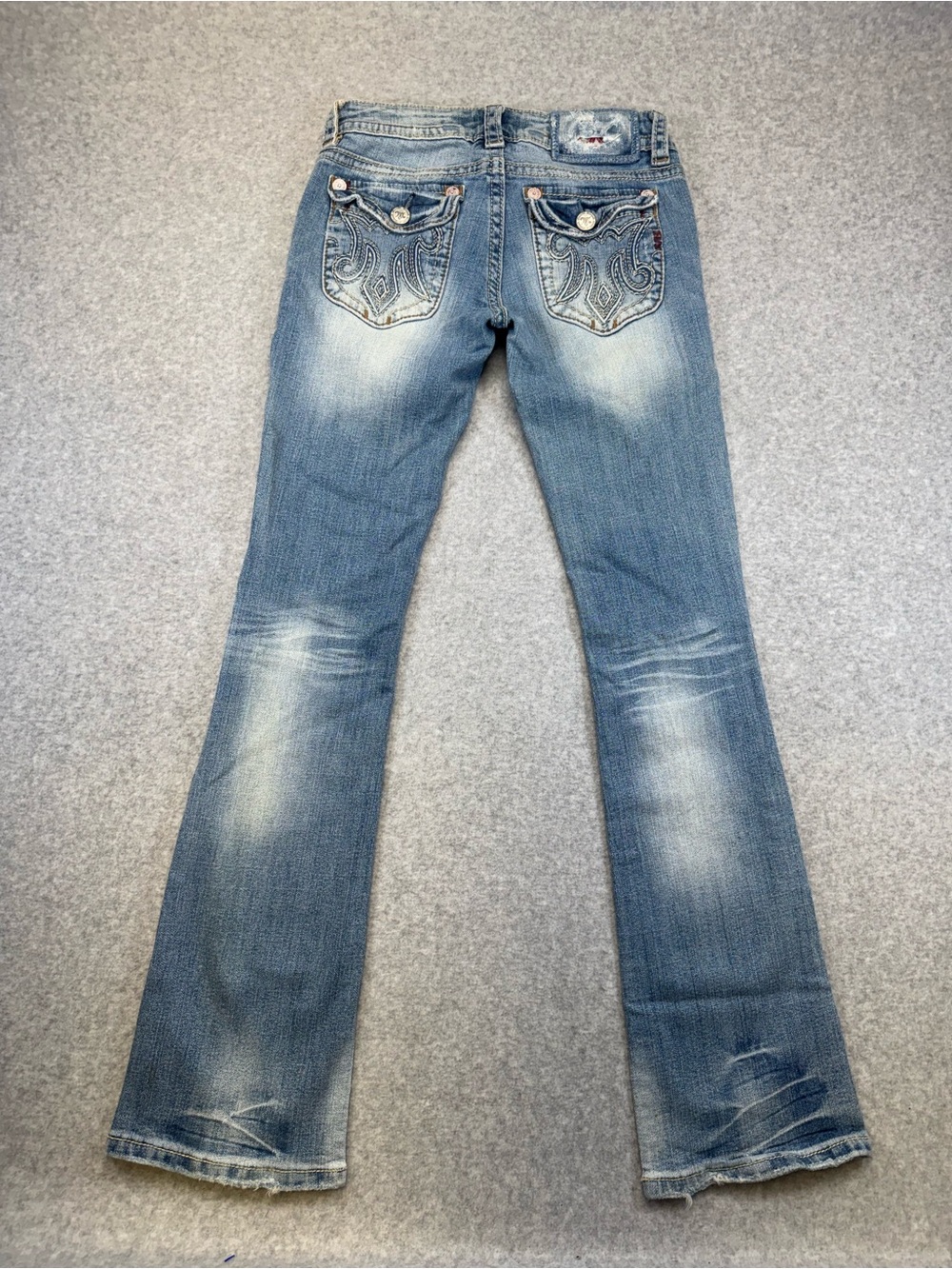 MEK Denim USA Woodstock Boot Cut Jeans Distressed Low Rise Stretch 26 Y2K